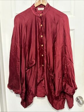 Kantha Bae Silky Burgundy Button-Front Lightweight Shirt/Jacket